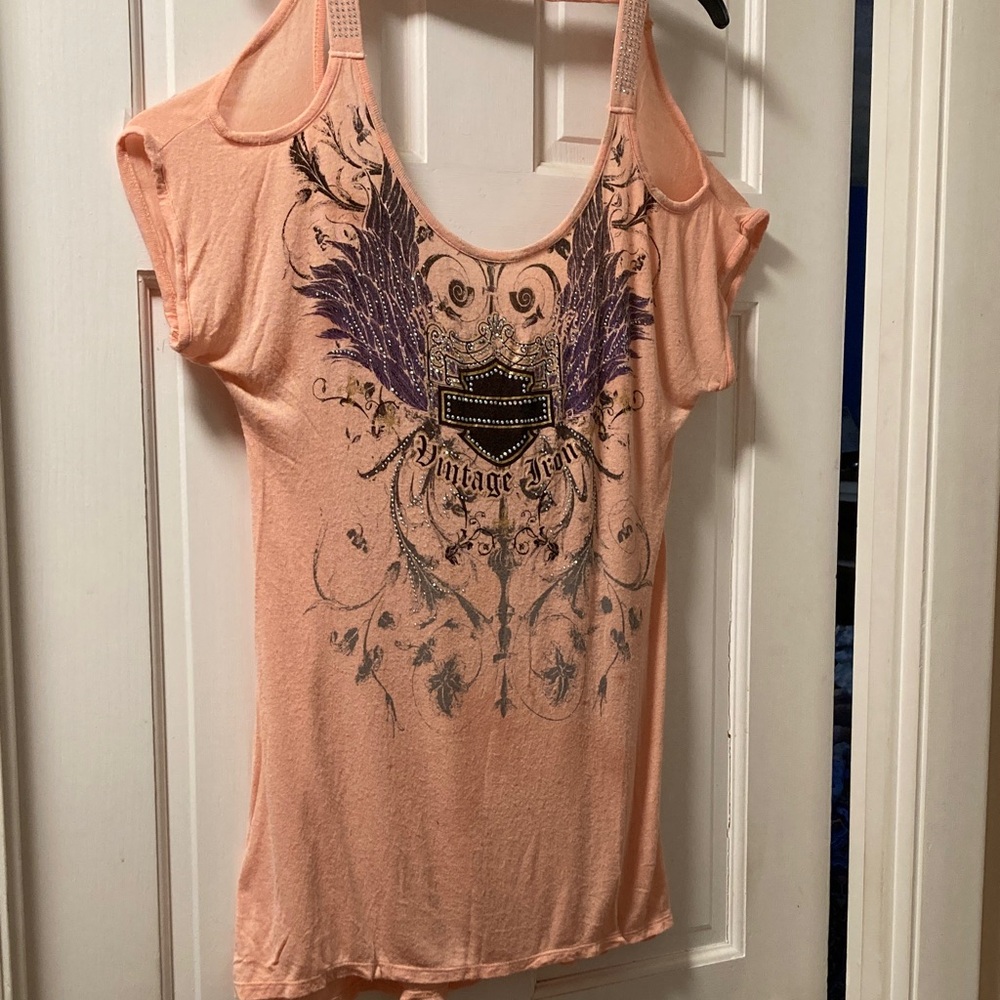Peach motorcycle Graphic Women cold shoulder Top